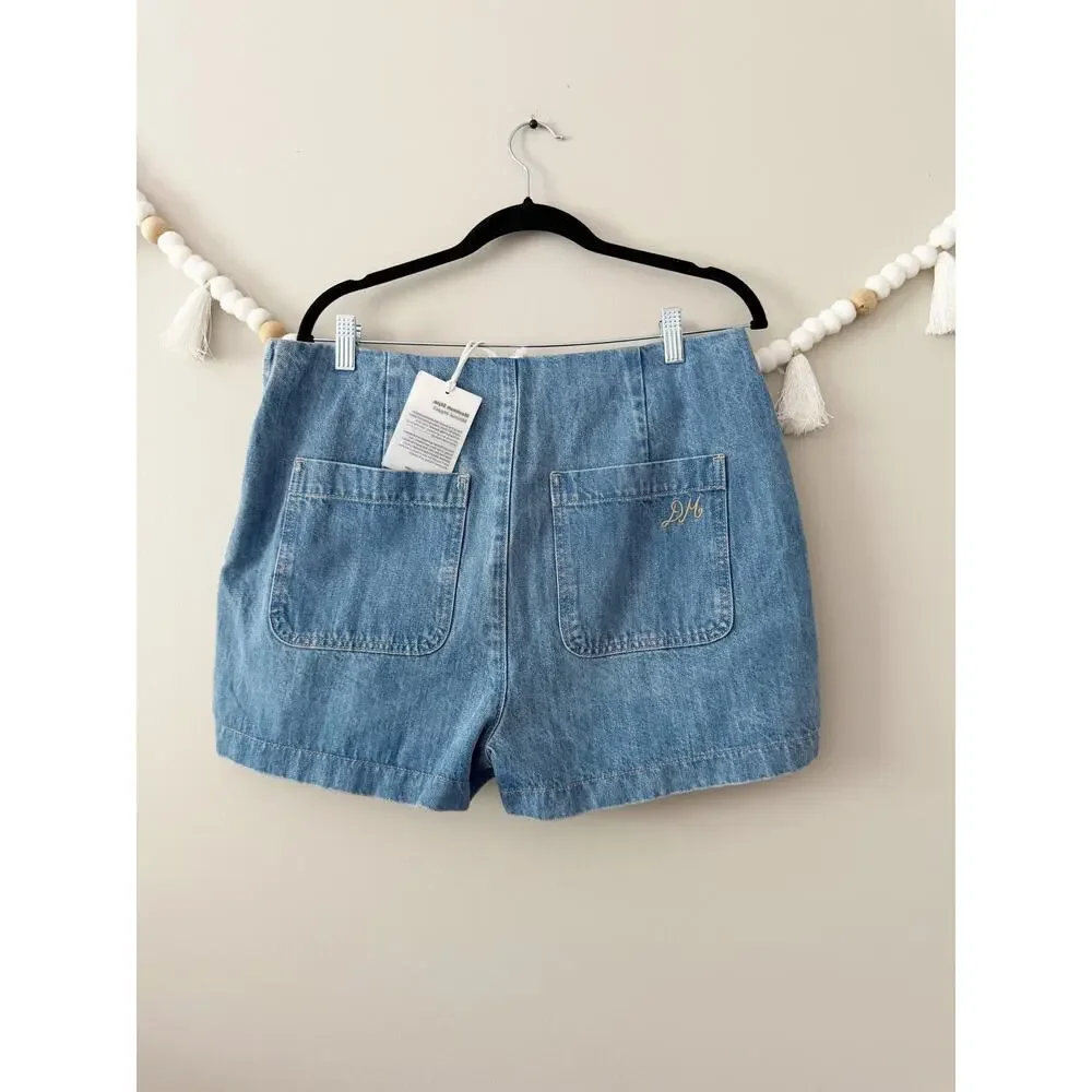 NWOT Damson Madder Rory High Rise Denim Wrap Skort Embroidered Trims Blue 16 - Picture 5 of 5
